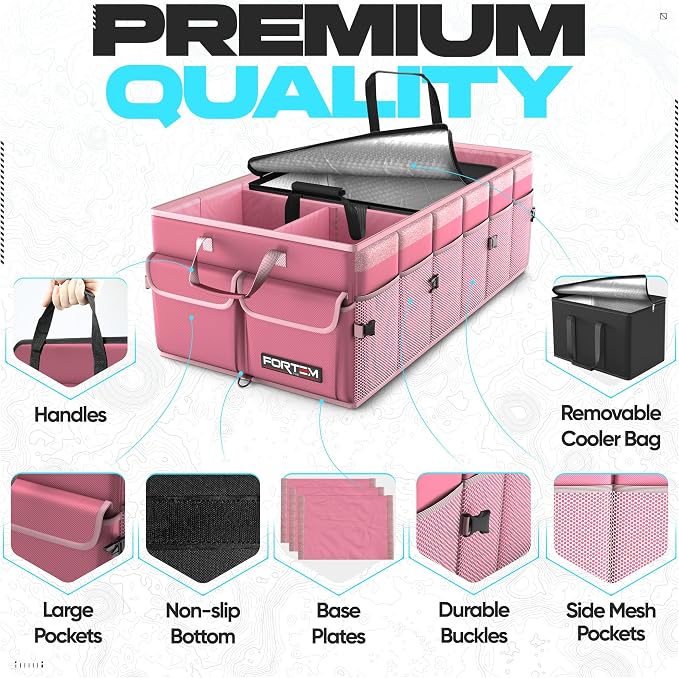 FORTEM Trunk Organizer with Cooler For SUV Car Trunk, Foldable Storage, Car Accessories for Women Men, Collapsible Bag, 600D Oxford, Non Slip Bottom, Straps, Soft Cover (105L)