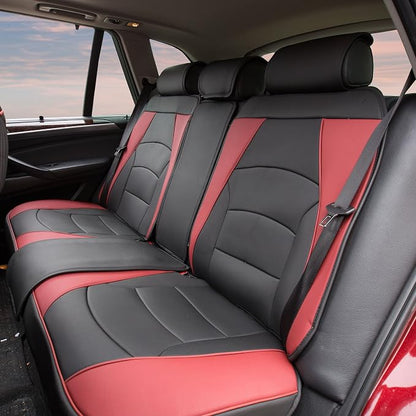 FH Group Ultra Comfort Highest Grade Faux Leather Full Set Cushion Pads Car Seat Covers for Front and Rear– Universal Fit for Cars Trucks & SUVs (Burgundy/Black)