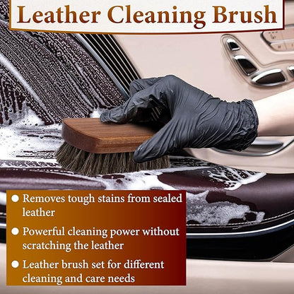 5 PCS Leather Brush Car Detailing, Horse Hair Brush, Car Cleaning Supplies, Car Interior Brush, Carpet Brush for Car Detailing, for Car Accessories Interior, Carpet, Upholstery, Furniture and Shoes