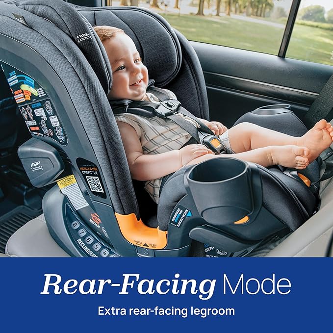 Chicco OneFit LX ClearTex All-in-One Car Seat with LeverLock Installation, Slim Design, Convertible Car Seat, Seat for Infants and Children 5-100 lbs, Ebony/Black