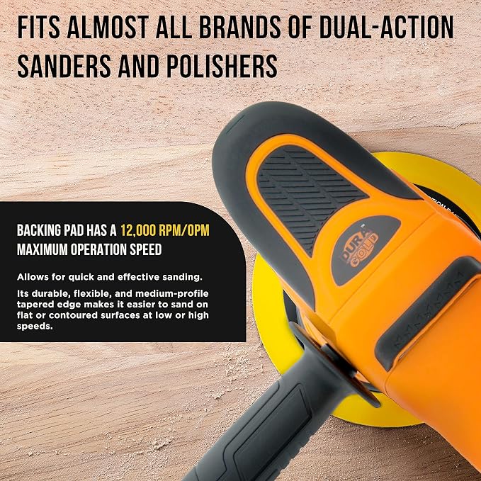 Dura-Gold Pro Series 6" Hook & Loop DA Sander Backing Plate Pad, 6 Hole Pattern Dustless - Flexible Edge Dual-Action Random Orbital Sanding Pad, 14mm Thick - Polisher Auto Paint Woodworking Sandpaper