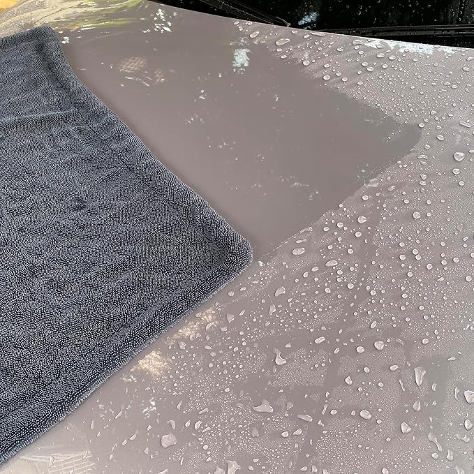 Car Drying Towel - 35"x 24" Microfiber Cloth Detailing Absorbent Chemical Without Streaks, Scratches, or Water Spots Double Twist Pile & Edgeless Design