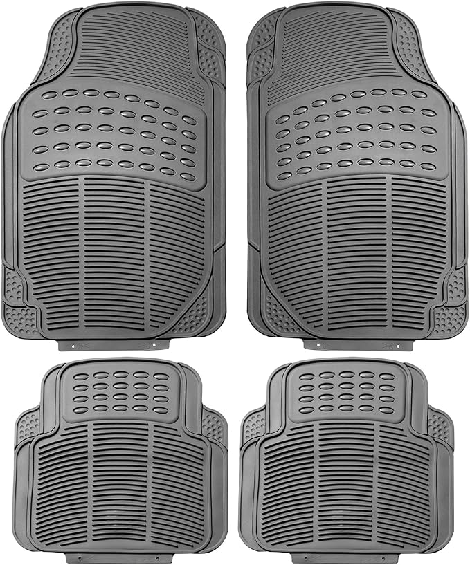 FH Group Automotive Floor Mats Universal Fit Heavy Duty Rubber for All Weather Protection Fits Most Cars, SUVs, and Trucks, 4 Piece (Full Set Trimmable) Gray