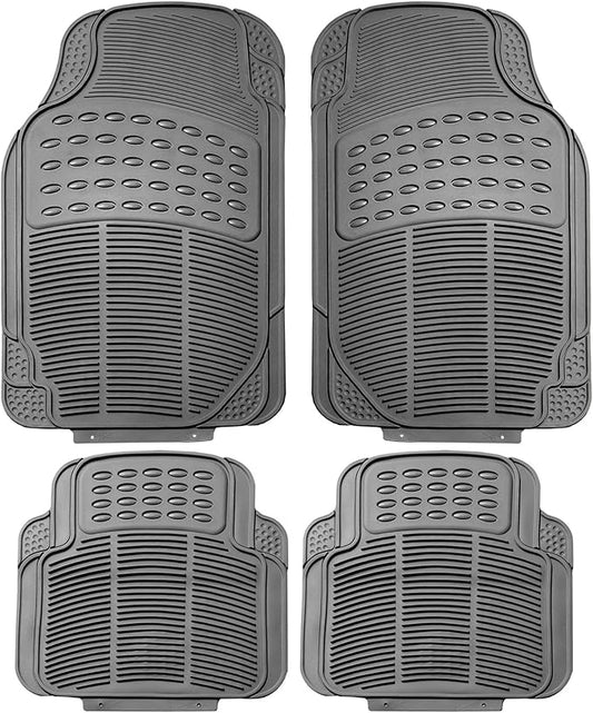 FH Group Automotive Floor Mats Universal Fit Heavy Duty Rubber for All Weather Protection Fits Most Cars, SUVs, and Trucks, 4 Piece (Full Set Trimmable) Gray