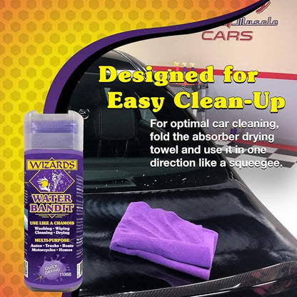 Wizards Water Bandit - Chamois Drying Towel for Car Detailing - Absorbent & Scratch-Free Wash & Dry - Ideal for Autos, Boats, Trucks & Motorcycles - Shammy Towel for Detail and Cleaning - 21" x 17"