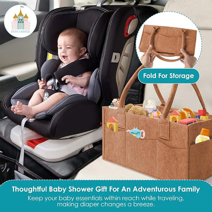 Cute Castle 2 Pack Diaper Caddy Organizer - Portable Baby Caddy Organizer with Handle, Nursery Storage Bin and Car Organizer for Girls, Boys - Baby Gift Basket - Caramel, Large