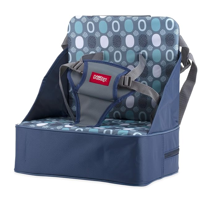Nuby Easy Go Booster Seat for Kitchen Chair - Travel Booster Seat for Babies and Toddlers - 9+ Months - Holds up to 35 Pounds - Blue