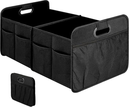 Simple Deluxe 2 Compartments Trunk Organizer for Car/SUV, Collapsible 600D Waterproof Oxford Polyester 50L Storage Box, Anti-slip & Leak-proof, Multipurpose Travel Accessories, Black