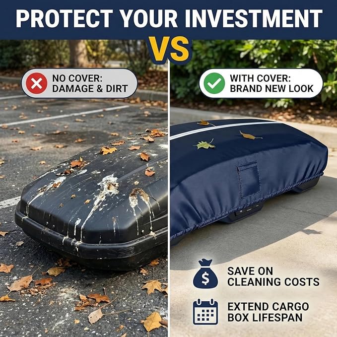 Roof Box Cover, Heavy-Duty 600D Oxford Fabric that is Waterproof, dustproof, UV-Resistant, and Scratch-Resistant, Roof Box Covers Universal Fit for Thule, Perflex, Yakima Brands. (69x35x17 inches)