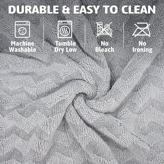 Greenfound 1000GSM Car Drying Towel 18"x24", Edgeless Double Twist Pile, Ultra Absorbent Microfiber Towel, Scratch-Free Lint-Free Streak-Free for Auto Detailing & Car Wash – Wave Silver&Grey