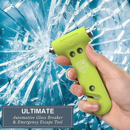 Swiss Safe Durable 5-1 Car Safety Hammer Window Breaker Breaker Tool w/Seatbelt Cutter - Emergency Escape Glass Hammer - Truck, Car Safety Essentials & Accessories - Glow, 2 Pack