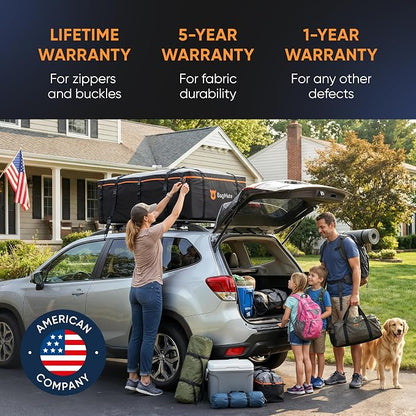 23 Cubic Feet Roof Bag – Safety Tested Heavy-Duty Waterproof Rooftop Cargo Carrier for All Cars & SUVs (with or Without Rack) – Includes Protective Mat & Storage Bag – Military-Grade 840D PVC