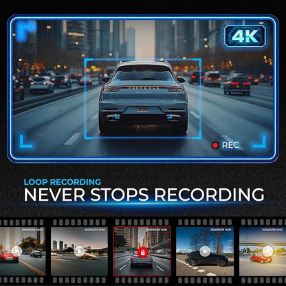 AutoSky 4K Dash Cam Pro – Front 4K + Rear 1080P | GPS, WiFi, App Control, G-Sensor | Night Vision, Loop Recording, Parking Mode – 64GB Included