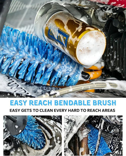 Motorcycle Cleaning Brush Kit 6 Pack, Easy Reach Brush, Chain Brush,Wool Wash Mitt, Stiff Tire Brush, Detailing Brush& Microfiber Towel for Motorcycle Mudguard, Rims,Exhaust, Frame Detailing Wash Kit