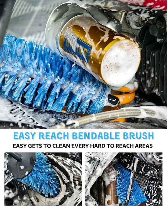 oesee Motorcycle Cleaning Brush Kit, Easy Reach Brush, Wool Wash Mitt, Stiff Tire Brush, Detailing Brush& Microfiber Towel for Motorcycle Mudguard, Rims, Paint, Exhaust