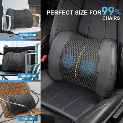 Lofty Aim Memory Foam Lumbar Support Cushion Relieves Lower Back Pain Car Seat Office Chair and Wheelchair Back Pillow with Breathable 4D Mesh Black