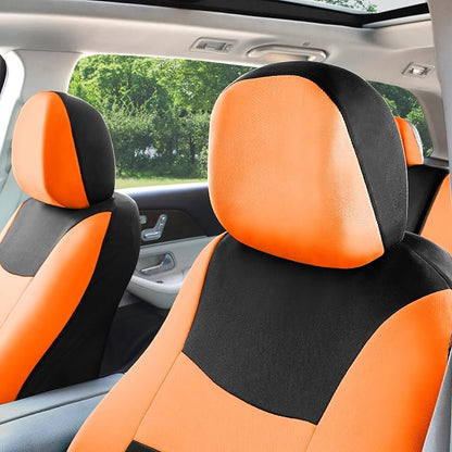 FH Group Flat Cloth Seat Covers Front Seat and Solid Rear Bench Full Set with Gift - Universal Fit for Cars, Trucks & SUVs (Orange)
