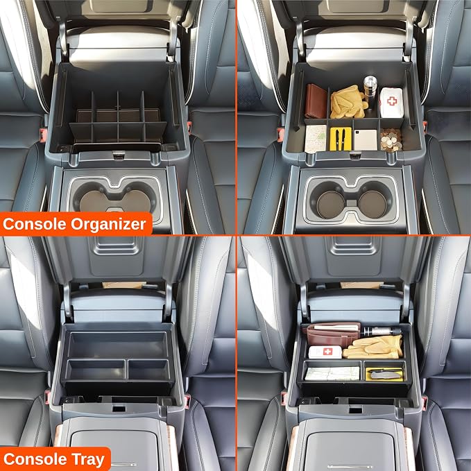 Vehicle OCD Center Console Divider & Tray Organizer for Chevy Silverado 1500 / GMC Sierra 1500 (2014-2018) & 2500/3500 HD (2015-2019) (Full Console w/Bucket Seats ONLY) - Made in USA - SLX505