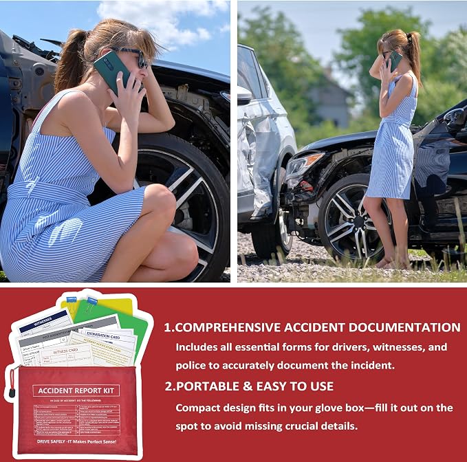 1 Pack Waterproof Vehicle Accident Report Kit in Vinyl Pouch 6.9 * 9.3inch Car Accident Kit Driver's Vehicle Inspection Report Helps Drivers Collect Organize and Report Vehicle Accident Information