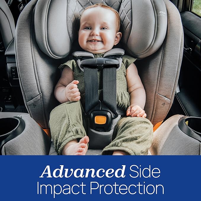 Chicco OneFit Max ClearTex All-in-One Car Seat with LeverLock Installation, Slim Design, Convertible Car Seat, Seat for Infants and Children 5-100 lbs, Ash/Grey