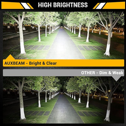 Auxbeam 20 Inch LED Light Bar 420W 6 Modes Amber White Strobe Light, Off-Road Driving Light Spot Flood Combo Work Light with 16AWG 10FT Wiring Harness Kit - 1 Lead for Jeep Wrangler Boat Truck SUV ATV