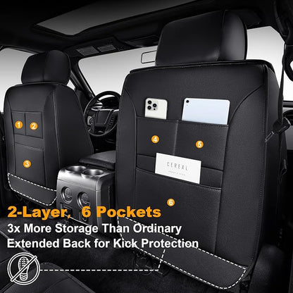 IKABEVEM for Ford F150 2009-2024 2025 2026 Seat Covers - F250 F350 F450 2017-2025 2026 Seat Protectors with Waterproof Leather(2 Front Set, Black & Grey)