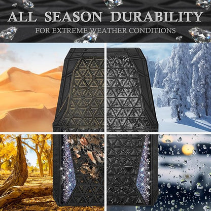 CAR PASS Dazzle Colour Change Car Mats Diamond Floor Mats Full Set Anti-Slip 3D Rhombus Waterproof Universal Trim Fit Liner Glitter Crystal Sparkly Shining Rhinestone Girl Women SUV Sedan Van Colorful