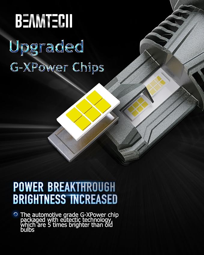 BEAMTECH H4/9003 Light Bulbs, G-XPower Chips 6500K Xenon White Plug and Play, Pack of 2