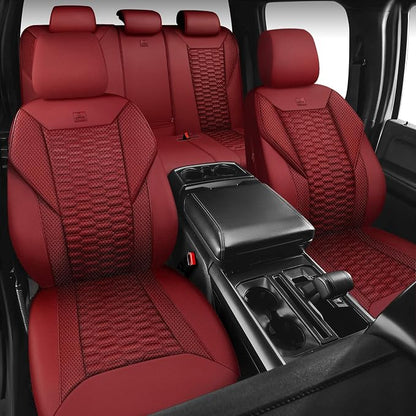 CAR PASS 3D Foam Mesh Leather Seat Covers Full Set, Wine Red Breathable Mesh Faux Leather Seat Covers for Car, Universal Fit for SUVs Vans Sedan Trucks Automotive,Armrest Airbag Compatible, Burgundy