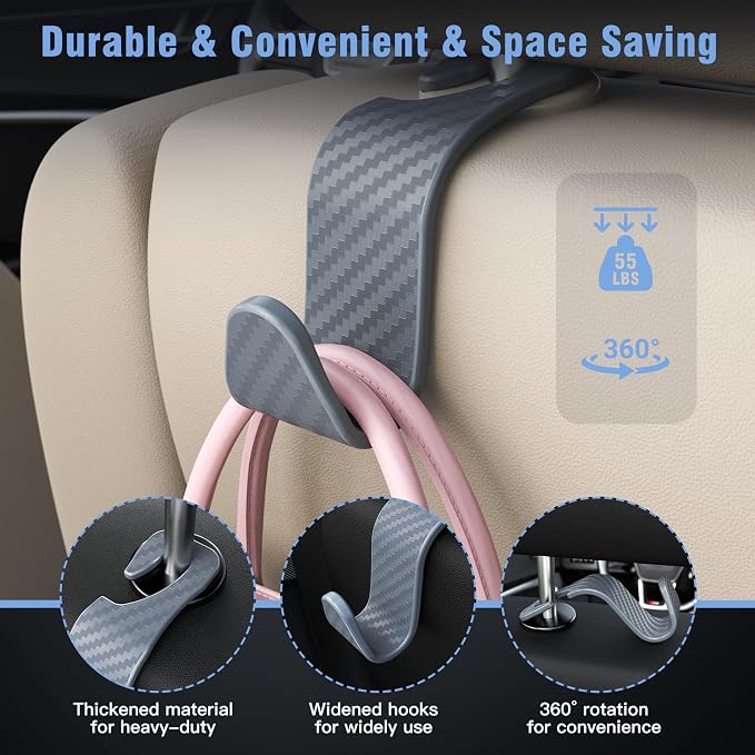 Amooca Car Seat Headrest Hook 4 Pack Hanger Universal Vehicle Car Storage Organizer for Handbag Purse Coat S Type Checkered Grey