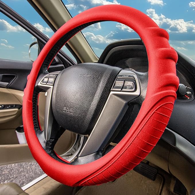 FH Group Universal Fit Silicone with Grip and Pattern Massaging Grip Steering Wheel Cover fits most Cars, SUVs, Trucks, and Vans Yellow