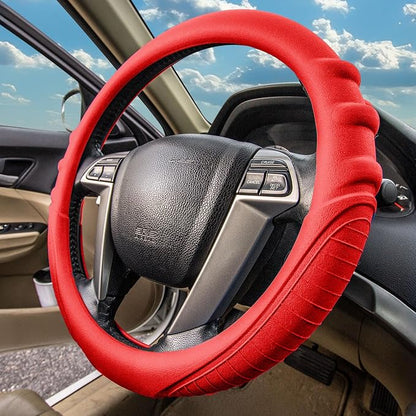 FH Group Universal Fit Silicone with Grip and Pattern Massaging Grip Steering Wheel Cover fits most Cars, SUVs, Trucks, and Vans Yellow