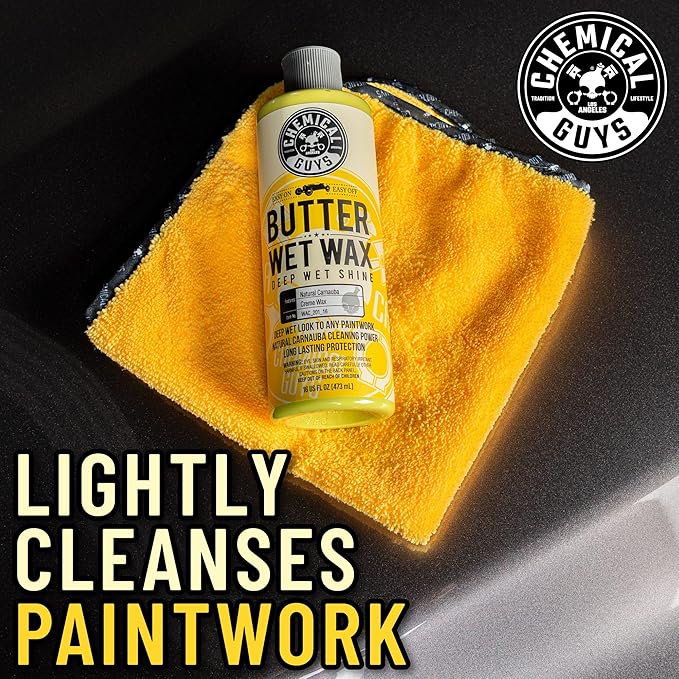 Chemical Guys Butter Wet Wax - Deep Wet Shine Car Wax for Cars, Trucks, SUVs, RVs, and More, Easy On/Off Liquid Formula, Banana Scent - 16 fl oz
