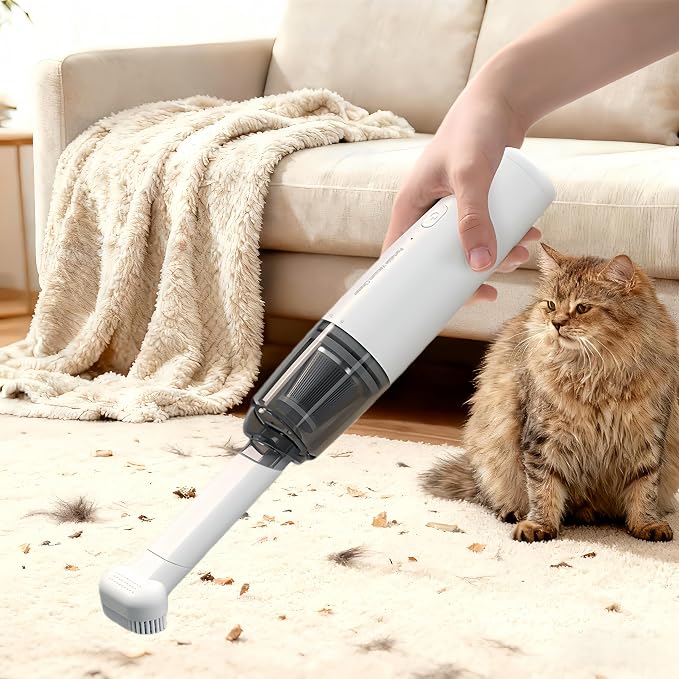 Handheld Vacuum Cordless, Car Vacuum Cleaner Portable with HEPA Filter, 2 Suction Modes, Mini Hand Held Vacuum Rechargeable for Car, Home, Pet Hair, Office, Keyboards(White)