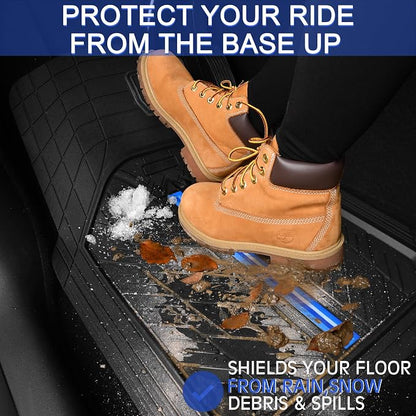 CAR PASS Rubber Floor Mats for Cars, Car Mats Full Sets DeepDish,Universal S~L Size Trim-to Fit Automotive Floor Mat for Truck Van SUV, Heavy Duty Waterproof All-Weather Floor liner Durable Black Blue