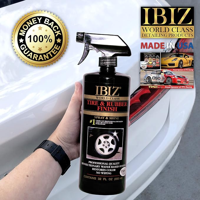 IBIZ® Tire Shine Spray. Instant Tire & Rubber Shine. Premium, Professional Grade Tire Cleaner Spray.
