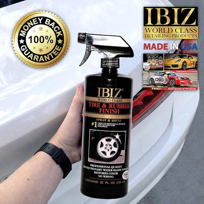 IBIZ® Tire Shine Spray. Instant Tire & Rubber Shine. Premium, Professional Grade Tire Cleaner Spray.
