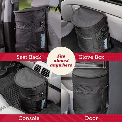 Spill-Proof Car Trash Can (2.5 Gallon) - Easy to Clean Hanging Garbage Bin - Leak-Proof Lid,Removable Liner, Waterproof - Keeps Truck, SUV, Car, Minivan Clean & Odor Free (Black) (1000, Black)