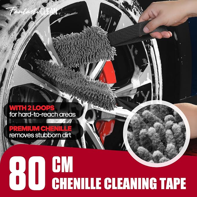 Fantasticlean 7PCS Car Wheel Brush Kit for Car Owners Detailers, Soft-bristled Brush, Tire brush for Car Detailing, Rim Cleaning Tape, Bendable & Curved Brushes and Pads for Home Shop, Cars Trucks RVs