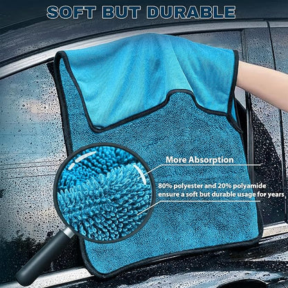 Aidoclip 4PCS Car Drying Towel Microfiber Detailing Kit - 36x24 in Car Towels Cleaning Supplies, Reusable Shammy Quick Dry Cloth for Carwash, for Auto, Boat, RV, Garage & Home (Blue)