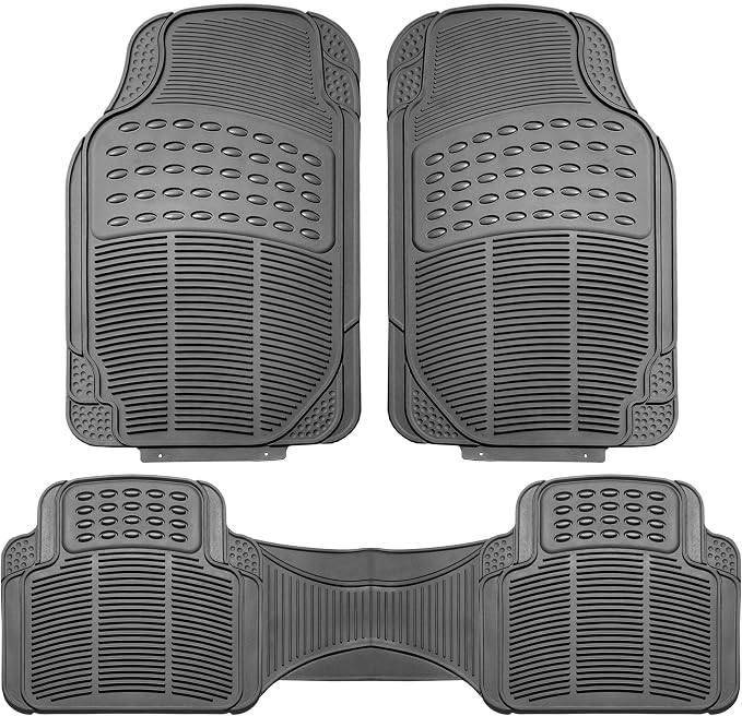 FH Group Car Floor Mats - Heavy-Duty Rubber Floor Mats for Cars, Universal Fit Full Set, Trimmable Automotive Floor Mats, ClimaProof Floor Mats For Most Sedan, SUV, Truck Floor Mats Gray