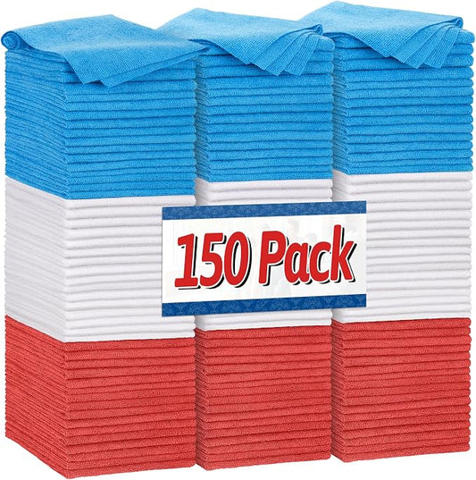 FIXSMITH Shop Towels, Pack of 150, Microfiber Cleaning Cloth Bulk, Microfiber Towels for Cars, Lint Free, Scratch-Free Cleaning Rags for Housekeeping, 11.5 x 11.5 inch