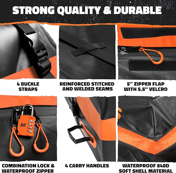 Mockins 30 Cu Ft Car Roof Cargo Carrier Bag for Top of Car Storage | 60"x43"x20" Waterproof Soft-Shell 840D Roof Bag | No Rack Rooftop Cargo Carrier with Mesh Mat, Lock, Hooks, & Straps