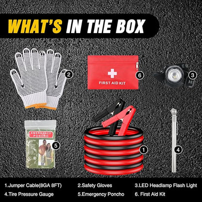 Nilight Car Emergency Kit with Jumper Cable, First Aid Kit Safety Assistance Tools for Travel Camping Outdoor Cars Truck SUV RV, Roadside Essentials with Flash Light