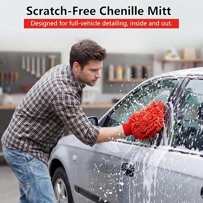 Car Wash Mitt,Detailing Ultra-Soft Chenille Microfiber Auto Gloves,Scratch-Free&Lint-Free,Safe for Trucks,SUVs, RVs&More