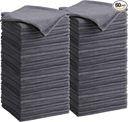 Nuenen Microfiber Cleaning Cloths for Cars 16 x 16 Inch Ultra Absorbent Car Towels Drying Reusable Cleaning Supplies House Kitchen Window Microfiber Towel (Gray,60 Pcs)