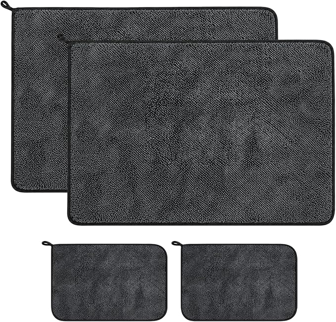 4 Pcs Car Drying Towel Set, 35.4 x 23.6 in & 15.7 x 11.8 in Microfiber Drying Towels, Thick Twisted-Loop Highly Absorbent Quick Dry Cloth for Car Wash, Detailing, Home & RV Use, Gray