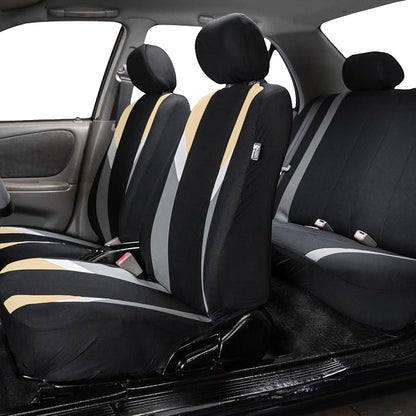 FH Group Front Set Cloth Car Seat Covers for Low Back Car Seats with Removable Headrest, Universal Fit, Airbag Compatible Seat Cover for SUV, Sedan, Van, Beige