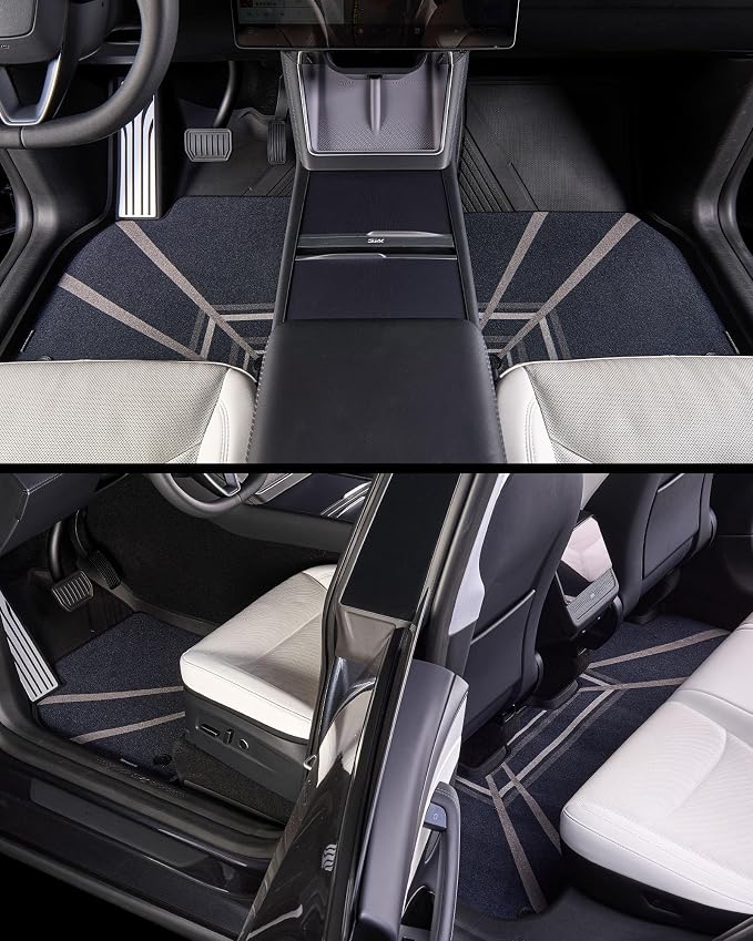 3W Tesla Model Y 2025 2026 Juniper Floor Mats, Full Set with Carpets, Metal Pedal, Double Layer, Model Y Car Accessories TPE All Weather Waterproof Custom Fit Truck Liners Premium/Performance Model