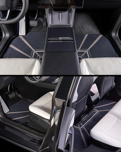 3W Tesla Model Y 2025 2026 Juniper Floor Mats, Full Set with Carpets, Metal Pedal, Double Layer, Model Y Car Accessories TPE All Weather Waterproof Custom Fit Truck Liners Premium/Performance Model